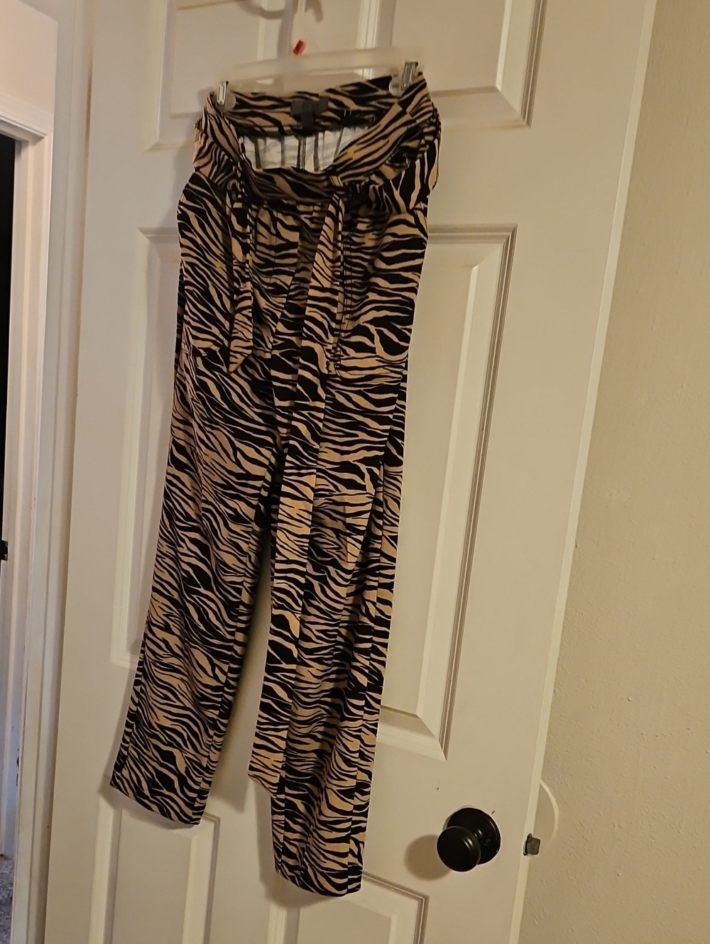 High-Rise Zebra Print Straight Leg Pants - Black & Tan